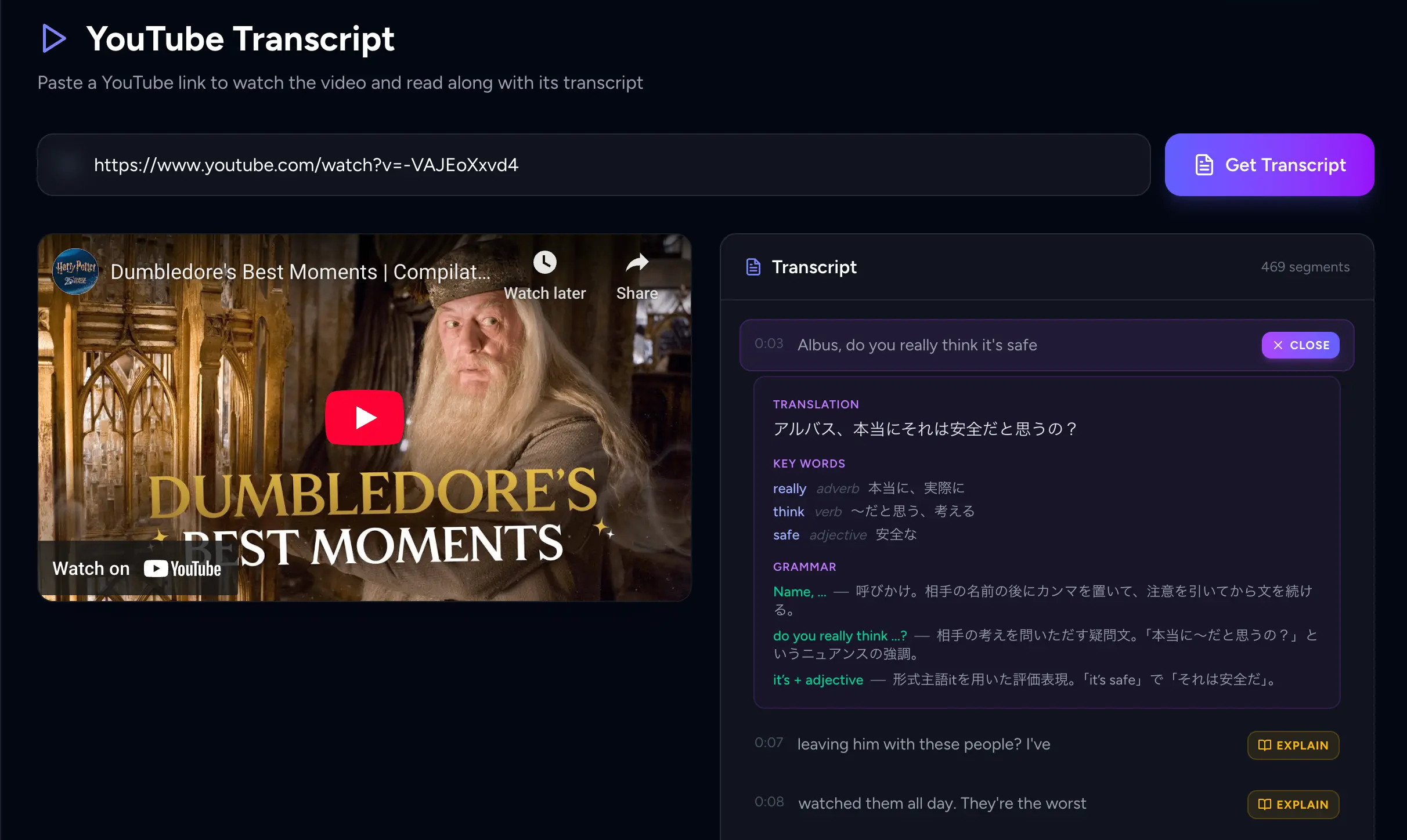 YouTube Transcript Demo